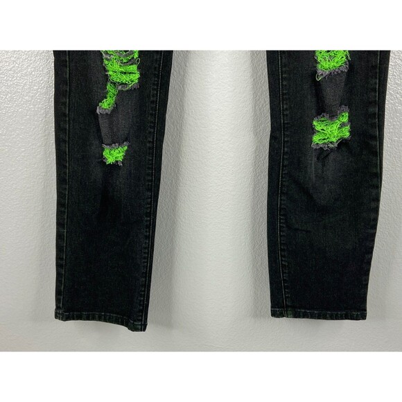 Men 36/29 Black Stretch Denim Jeans Green Distressed Urban Wear - Picture 4 of 9